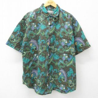 XL★古着 半袖 シャツ メンズ 00年代 00s 総柄 大きいサイズ コットン 緑他 グリーン 24apr26 中古 トップス(シャツ)