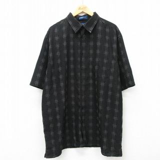 TOWNCRAFT - XL★古着 タウンクラフト 半袖 シャツ メンズ 90年代 90s 大きいサイズ ロング丈 黒他 ブラック チェック 24apr26 中古 トップス