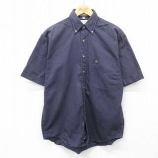 M★古着 IZOD 半袖 シャツ メンズ 90年代 90s ワンポイントロゴ コットン ボタンダウン 紺 ネイビー 24apr26 中古 トップス(シャツ)