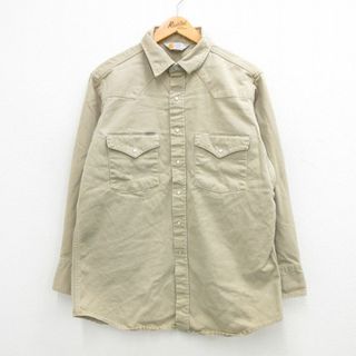 カーハートダブリューアイピー(Charhartt WIP)のL★古着 カーハート Carhartt 長袖 ウエスタン シャツ メンズ 90年代 90s ロング丈 ベージュ カーキ 24apr26 中古 トップス(シャツ)