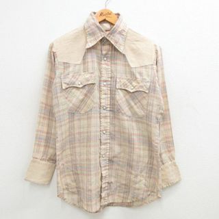 リーバイス(Levi's)のL★古着 リーバイス Levis 長袖 ウエスタン シャツ メンズ 70年代 70s ベージュ他 カーキ チェック 24apr26 中古 トップス(シャツ)