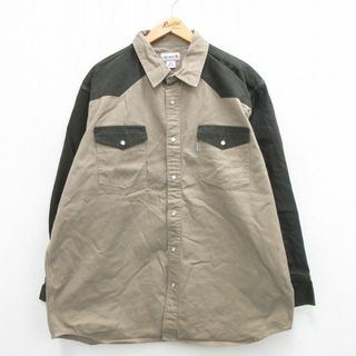 カーハートダブリューアイピー(Charhartt WIP)のXL★古着 カーハート Carhartt 長袖 ウエスタン シャツ メンズ 00年代 00s ツートンカラー 大きいサイズ ロング丈 コットン ベージュ他 カーキ 24apr26 中古 トップス(シャツ)