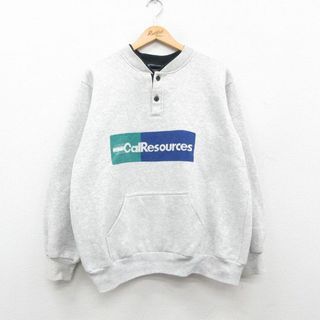 XL★古着 ヒルトン 長袖 スウェット メンズ 90年代 90s CalResources 大きいサイズ ヘンリーネック USA製 グレー 霜降り他 24apr26 中古 スエット トレーナー トップス(パーカー)