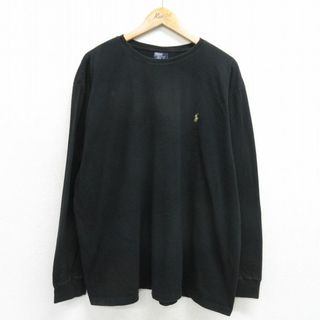 Ralph Lauren - XL★古着 ラルフローレン Ralph Lauren 長袖 ブランド Tシャツ メンズ 90年代 90s ワンポイントロゴ 大きいサイズ コットン クルーネック 黒 ブラック 24apr26 中古