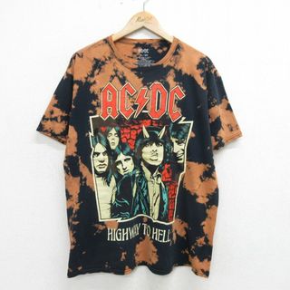 XL★古着 半袖 ロック バンド Tシャツ メンズ AC/DC コットン クルーネック 黒他 ブラック タイダイ 24apr26 中古(Tシャツ/カットソー(半袖/袖なし))