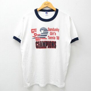 Champion - L★古着 ラッセル 半袖 ビンテージ Tシャツ メンズ 80年代 80s テニス チャンピオンズ クルーネック USA製 白他 ホワイト リンガー 24apr26 中古
