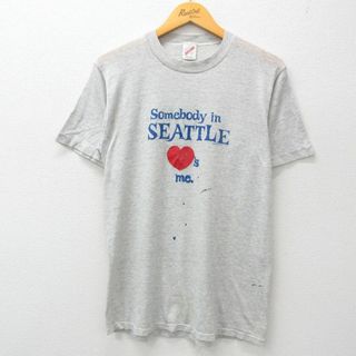 M★古着 ジャージーズ 半袖 ビンテージ Tシャツ メンズ 90年代 90s ハート シアトル クルーネック USA製 グレー 霜降り 24apr26 中古(Tシャツ/カットソー(半袖/袖なし))