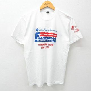 M★古着 半袖 ビンテージ Tシャツ メンズ 80年代 80s FLAG DAY トヨタ クルーネック USA製 白 ホワイト 24apr26 中古(Tシャツ/カットソー(半袖/袖なし))