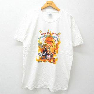 L★古着 半袖 ビンテージ Tシャツ メンズ 00年代 00s ニワトリ バイオリン コットン クルーネック 白 ホワイト 24apr26 中古(Tシャツ/カットソー(半袖/袖なし))