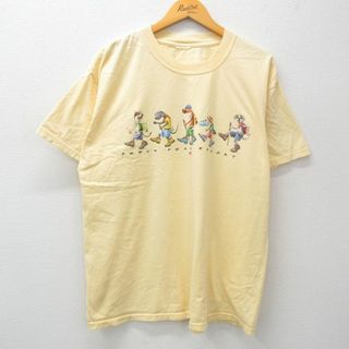 XL★古着 半袖 ビンテージ Tシャツ メンズ 00年代 00s 犬 クルーネック 黄 イエロー 24apr26 中古(Tシャツ/カットソー(半袖/袖なし))