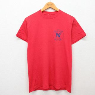 M★古着 半袖 ビンテージ Tシャツ メンズ 90年代 90s MLB ニューヨークヤンキース クルーネック 赤 レッド メジャーリーグ ベースボール 野球 24apr26 中古(Tシャツ/カットソー(半袖/袖なし))