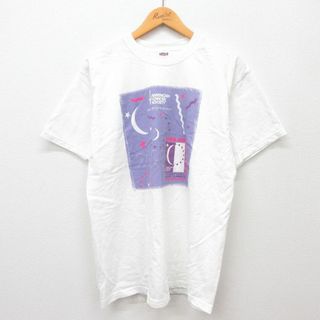 L★古着 半袖 ビンテージ Tシャツ メンズ 00年代 00s 月 RELAY FOR LIFE 企業広告 コットン クルーネック 白 ホワイト 24apr26 中古(Tシャツ/カットソー(半袖/袖なし))