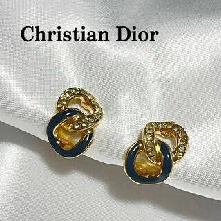 クリスチャンディオール(Christian Dior)の【美品】Dior チェーンイヤリング ラインストーン ゴールド ヴィンテージ(イヤリング)