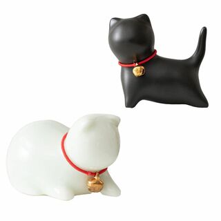 Felimoa 猫の置物 セラミック製 インテリア小物 玄関 室内用 2色セット(置物)
