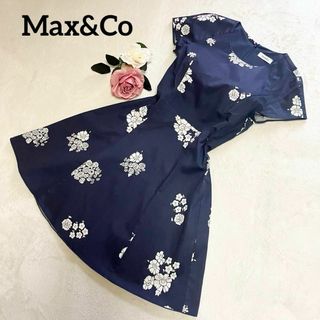 マックスマーラ(Max Mara)の[美品]マックス&コー　ワンピース　￼膝丈　ネイビー　花柄￼フレア　サイズ36(ひざ丈ワンピース)