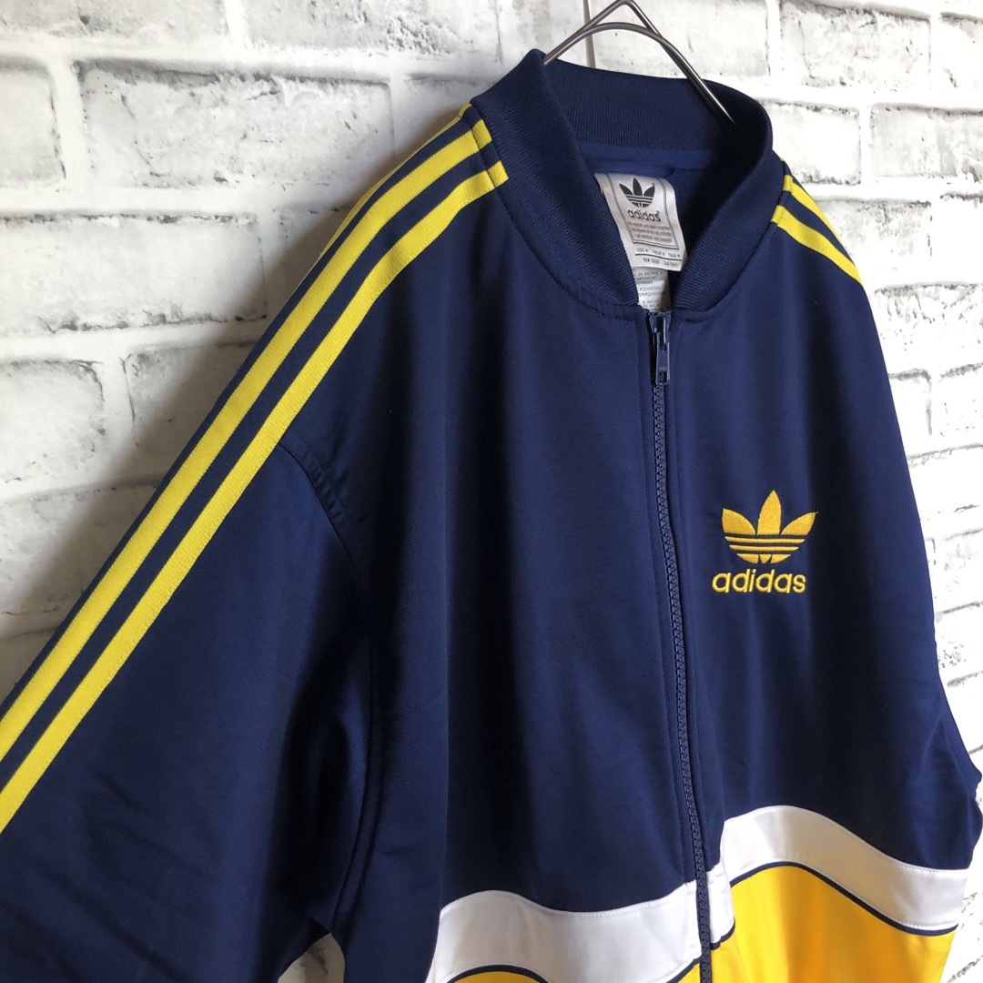 adidas(アディダス)の希少XL⭐️80 adidas トラックジャケット 刺繍 vintage 紺×黄 メンズのトップス(ジャージ)の商品写真