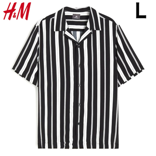 新品 H&M リゾート ストライプ シャツ L