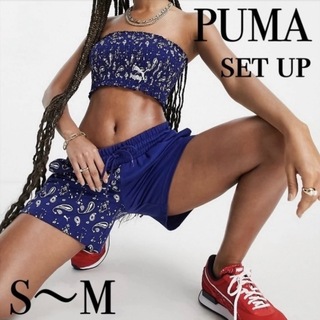 プーマ(PUMA)の【タグ付き新品 S〜M Blue】PUMA ペイズリー柄セットアップ(ハーフパンツ)