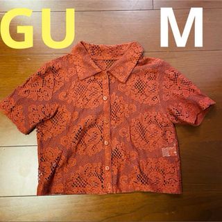 ジーユー(GU)の【GU】M レース編み半袖カットソー 半袖シャツ シースルー ブラウン Tシャツ(シャツ/ブラウス(半袖/袖なし))