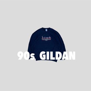 GILDAN - 【L】90s GILDAN スウェット 古着 ビンテージ ネイビー 刺繍 ロゴ