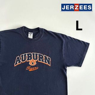 JERZEES ジャージーズ 古着 Tシャツ L ネイビー カレッジロゴ(Tシャツ/カットソー(半袖/袖なし))