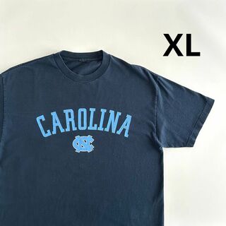 カロライナ 古着 Tシャツ Tee XL ネイビー カレッジロゴ 2段(Tシャツ/カットソー(半袖/袖なし))
