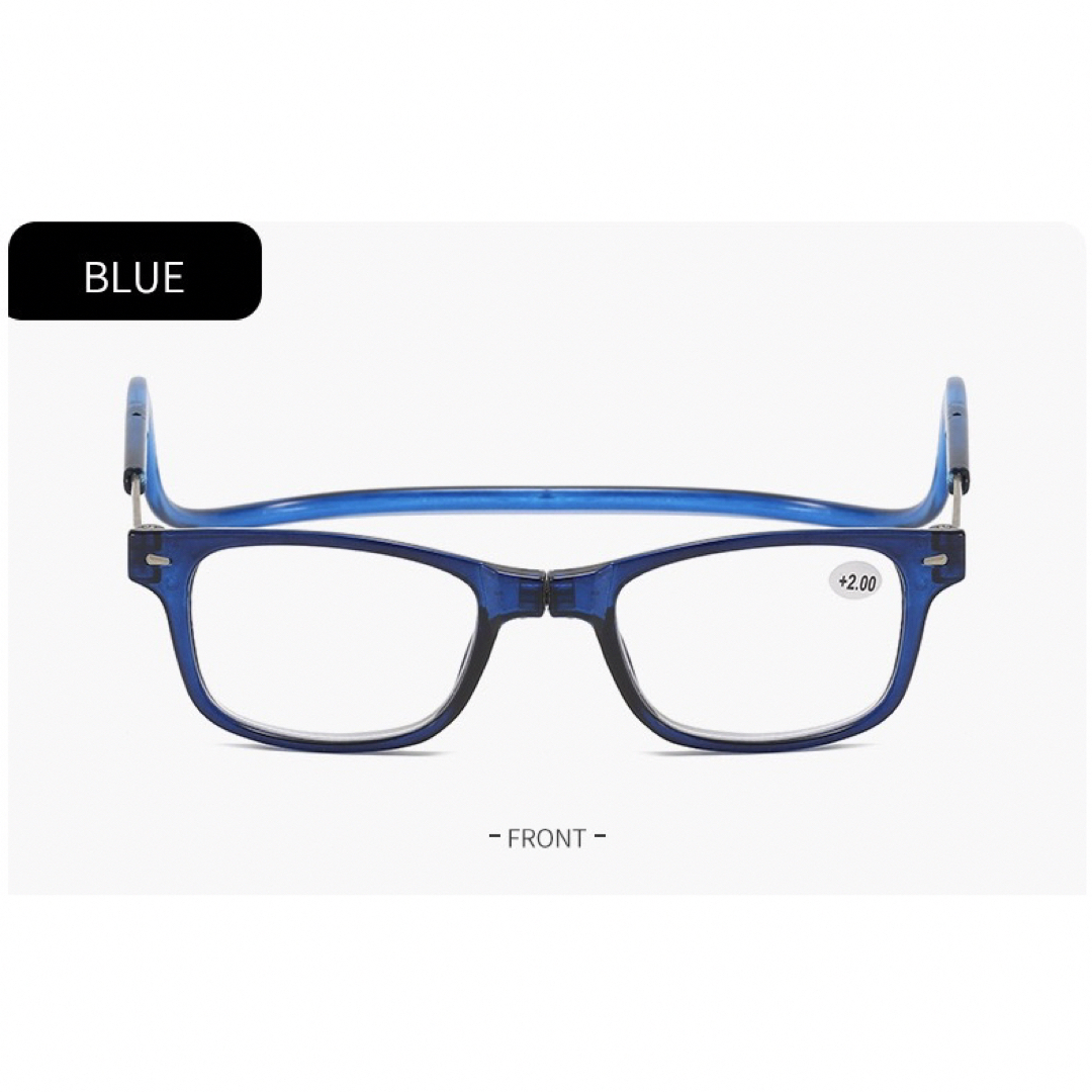 メガネ 老眼鏡　 首掛け　マグネット式　ブルー　ブラック　ニ本セット+3.0眼鏡 メンズのファッション小物(サングラス/メガネ)の商品写真