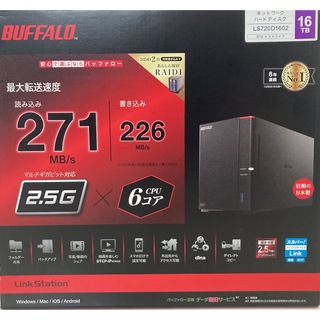 バッファロー(Buffalo)のBUFFALO ネットワーク対応HDD(NAS) 16TB LS720D1602(PC周辺機器)