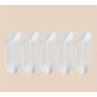 5 ペア メッシュソックス 通気性 汗吸収 シンプル多用途靴下 ホワイト フリー(ソックス)