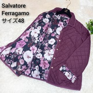 サルヴァトーレフェラガモ(Salvatore Ferragamo)の＜大きいサイズ＞フェラガモ　サイズ48　キルティングコート　裏地総柄　ボルドー(スプリングコート)