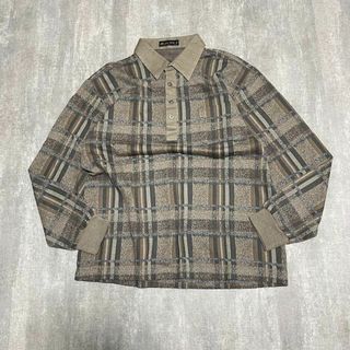 ナチュラルヴィンテージ(natuRAL vintage)のポロシャツ 長袖 チェック 太アーム ウール L ヴィンテージ(ポロシャツ)