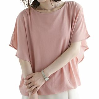 【色: ピンク】[unifiss] シフォン ブラウス ドッキング フレアスリー(その他)