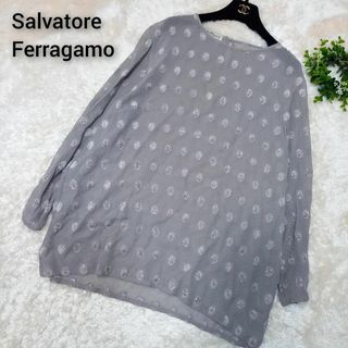 サルヴァトーレフェラガモ(Salvatore Ferragamo)のサルヴァトーレフェラガモ　チュニック　シアー素材　立体ドット柄　長袖　グレー(チュニック)