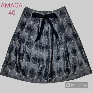 AMACA シルク混 リボン付スカート 40サイズ