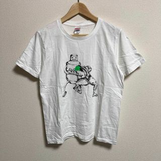 Tシャツ 相撲　ロボット　プリント　ホワイト　白　古着　メンズ　M(Tシャツ/カットソー(半袖/袖なし))