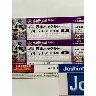 阪神vsヤクルト7/9ライト年間席通路側2枚(野球)