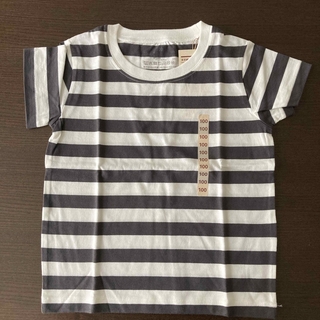 ムジルシリョウヒン(MUJI (無印良品))の新品　Tシャツ　半袖　100 チャコールグレーボーダー(Tシャツ/カットソー)
