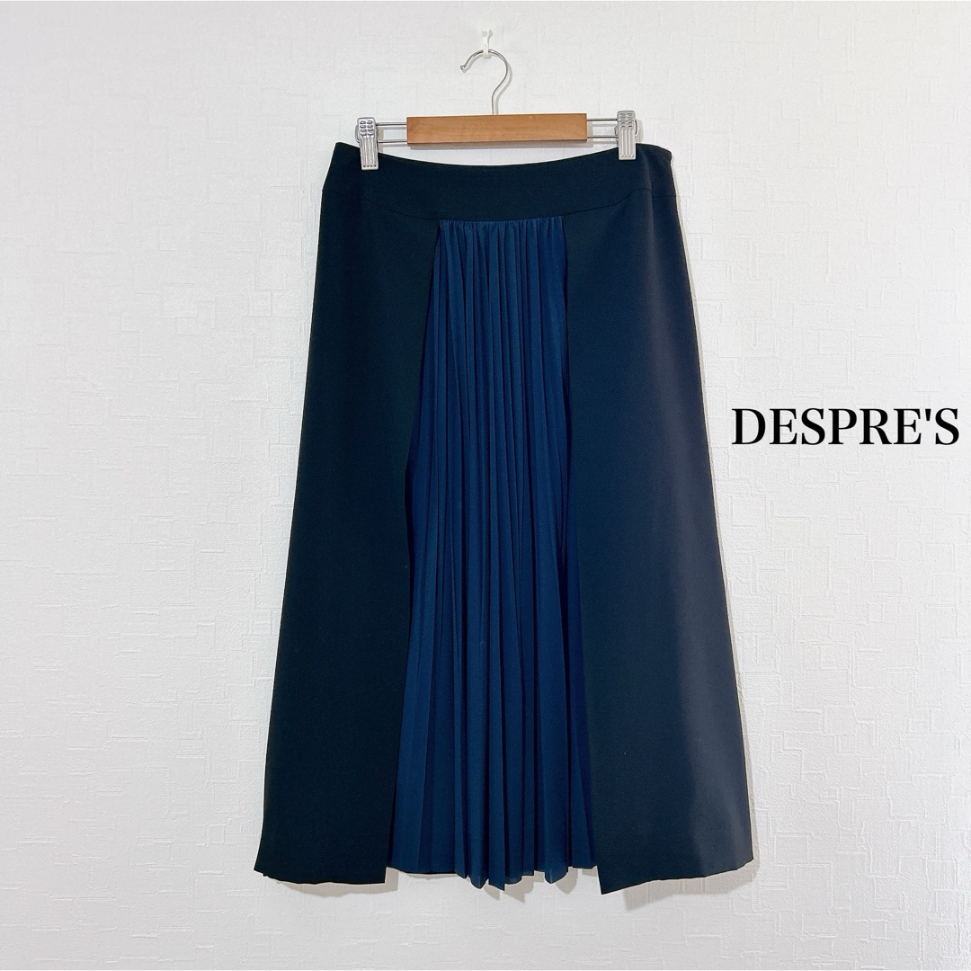 DES PRES(デプレ)のDESPRE'S 高級感 美品 プリーツ切り替え フレアスカート ネイビー 黒 レディースのスカート(ロングスカート)の商品写真