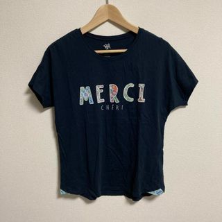 アフタヌーンティー(AfternoonTea)のAfternoonTea MERCI メルシー　Tシャツ ネイビー　レディース(Tシャツ(半袖/袖なし))