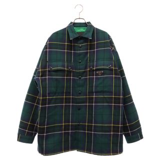 プラダ(PRADA)のPRADA プラダ 21AW Wool Blend Shirt ウールブレンド トラアングルプレート付き 中綿入りチェックシャツジャケット グリーン SC556M S212(フライトジャケット)