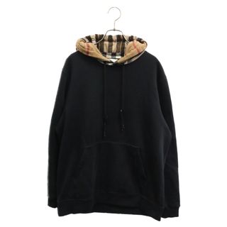 バーバリー(BURBERRY)のBURBERRY LONDON バーバリーロンドン Checked Cotton Blend Hoodie 8045004 チェックコットンブレンドフーディー プルオーバーパーカー ブラック(パーカー)