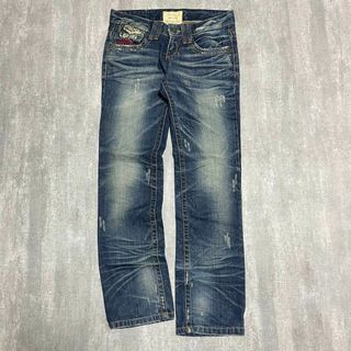 ロリータジーンズ(LOLITAJEANS)のジーンズ デニム ロリータジーンズ ダメージ加工 刺繍ロゴ XS コットン 綿(デニム/ジーンズ)