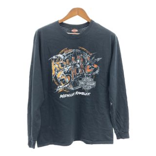 Harley Davidson - HARLEY DAVIDSON ハーレーダビッドソン 長袖Ｔシャツ バイク プリント ブラック (メンズ L) 中古 古着 Q5390