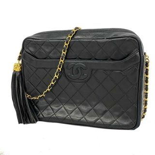 シャネル(CHANEL)の【4ia0310】シャネル ショルダーバッグ/マトラッセ/フリンジ付きショルダー/ラムスキン/ブラック/ゴールド金具 【中古】 レディース(ショルダーバッグ)