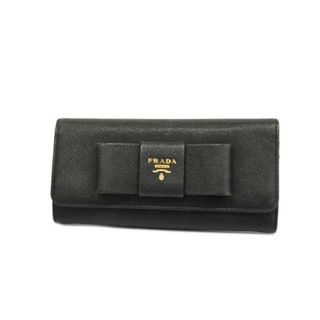 プラダ(PRADA)の【4ia0601-r】プラダ 長財布/サフィアーノ/レザー/ブラック/ゴールド金具 【中古】 レディース(財布)