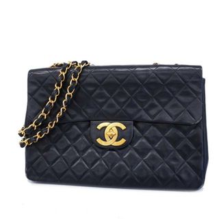 シャネル(CHANEL)の【4ia0905】シャネル ショルダーバッグ/デカマトラッセ/Wチェーン/ラムスキン/ブラック/ゴールド金具 【中古】 レディース(ショルダーバッグ)