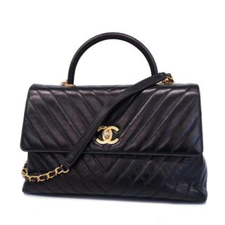 シャネル(CHANEL)の【4ia0903】シャネル ツーウェイバッグ/Vステッチ/チェーンショルダー/レザー/ブラック/ゴールド金具 【中古】 レディース(その他)