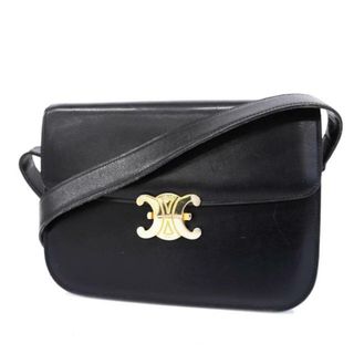 セリーヌ(celine)の【4ia0920】セリーヌ ショルダーバッグ/トリオンフ/レザー/ブラック/ゴールド金具 【中古】 レディース(ショルダーバッグ)