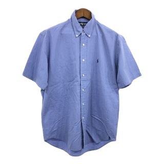 90年代 RALPH LAUREN ラルフローレン BLAKE ボタンダウン 半袖シャツ ワンポイントロゴ チェック ブルー (メンズ M) 中古 古着 Q5398(シャツ)