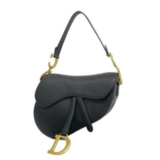 ディオール(Dior)の【4ia0822】クリスチャンディオール ハンドバッグ/サドルバッグ/レザー/ブラック/ゴールド金具 【中古】 レディース/ユニセックス(ハンドバッグ)